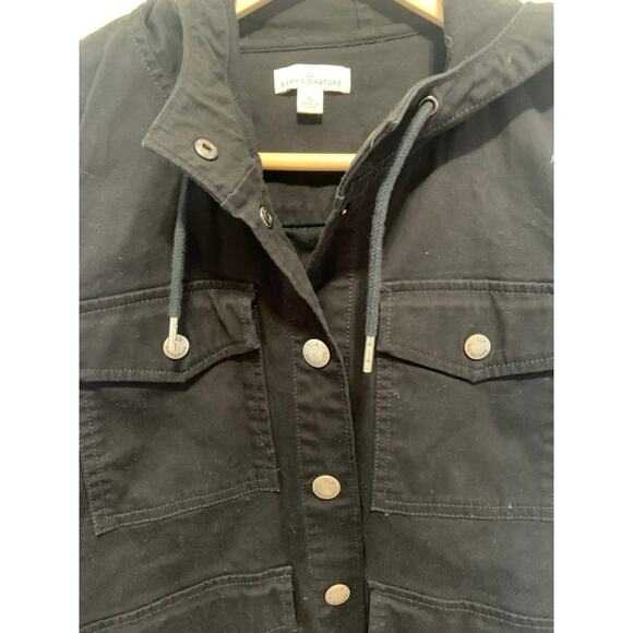 L.L.Bean Signature black denim coat jacket utility coat sz S - Picture 7 of 8